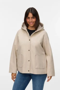 Vero Moda Curve Sobretudos|Casacos-Sobretudo curto de tecido, tamanho grande Tostado