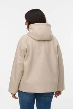 Vero Moda Curve Sobretudos|Casacos-Sobretudo curto de tecido, tamanho grande Tostado