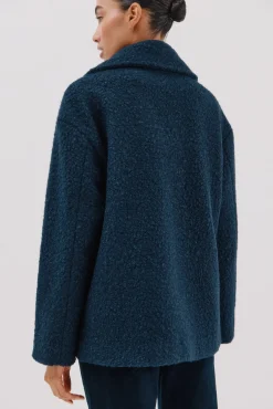 Cortefiel Casacos-Sobretudo curto de tecido macia Azul