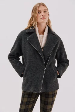 Cortefiel Casacos-Sobretudo curto estilo biker Cinzento