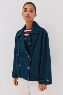 Cortefiel Gabardines|Sobretudos-sobretudo curto jeans Azul