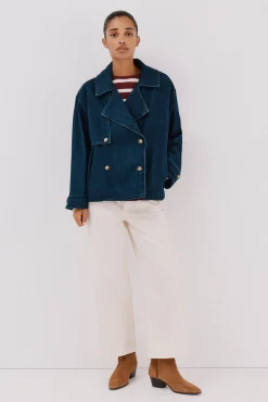 Cortefiel Gabardines|Sobretudos-sobretudo curto jeans Azul