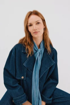 Cortefiel Gabardines|Sobretudos-sobretudo curto jeans Azul