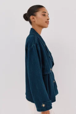 Cortefiel Gabardines|Sobretudos-sobretudo curto jeans Azul