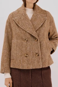 Cortefiel Casacos-Sobretudo curto tecido Castanho