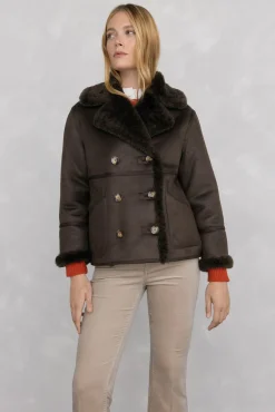 Pedro del Hierro Casacos-Sobretudo de borrego dupla face Marrom