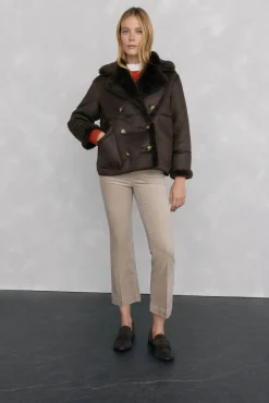 Pedro del Hierro Casacos-Sobretudo de borrego dupla face Marrom