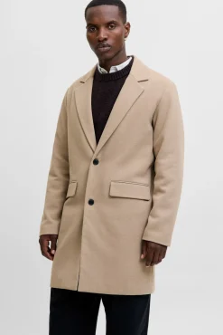 Jack & Jones Sobretudos-Sobretudo de gola italiana cinzento