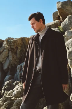 Cortefiel Sobretudos-Sobretudo de lã Castanho