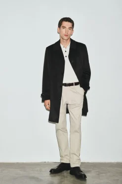 Cortefiel Sobretudos-Sobretudo de lã Castanho