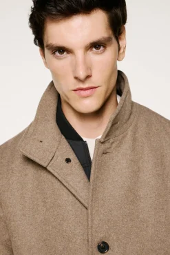 Selected Sobretudos-Sobretudo de lã com gola chaminé Cinzento