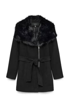 Vero Moda Sobretudos|Casacos-Sobretudo de pano com gola de pele Preto