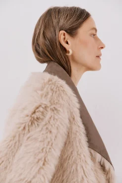 Cortefiel Casacos-Sobretudo de pele longo reversível Castanho