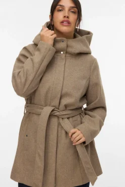 Vero Moda Curve Sobretudos|Casacos-Sobretudo de tecido com capuz Curve Castanho