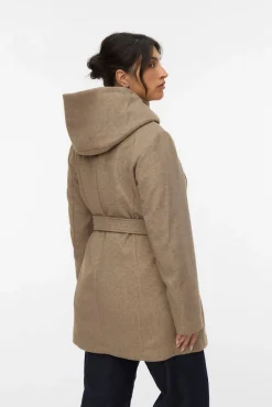 Vero Moda Curve Sobretudos|Casacos-Sobretudo de tecido com capuz Curve Castanho