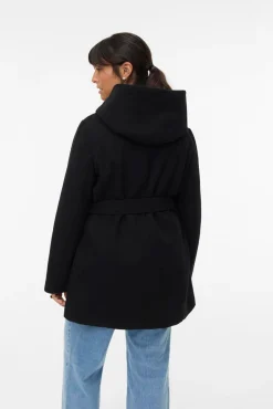 Vero Moda Curve Sobretudos|Casacos-Sobretudo de tecido com capuz Curve Preto