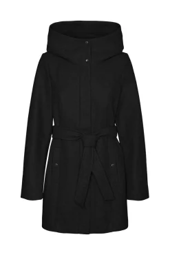 Vero Moda Curve Sobretudos|Casacos-Sobretudo de tecido com capuz Curve Preto