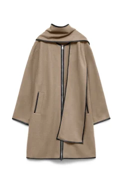 Vero Moda Casacos-Sobretudo de tecido com detalhe de cachecol Castanho