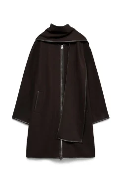 Vero Moda Casacos-Sobretudo de tecido com detalhe de cachecol Castanho