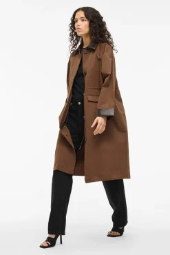 Vila Gabardines|Sobretudos-Sobretudo longo com gola polipele Castanho
