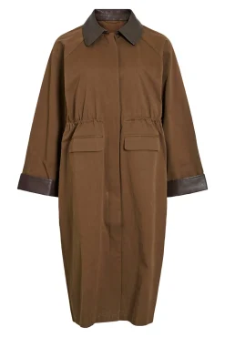 Vila Gabardines|Sobretudos-Sobretudo longo com gola polipele Castanho