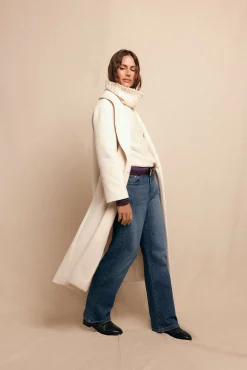 Slowlove Casacos-Sobretudo longo com gola xale Ecru