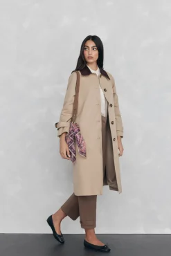 Pedro del Hierro Gabardines|Casacos-Sobretudo longo com gola veludo Beige