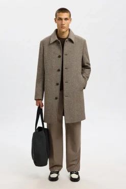 Selected Sobretudos-Sobretudo longo de lã Castanho