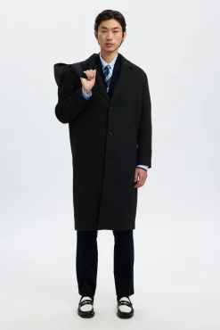 Selected Sobretudos-Sobretudo longo de lã Preto