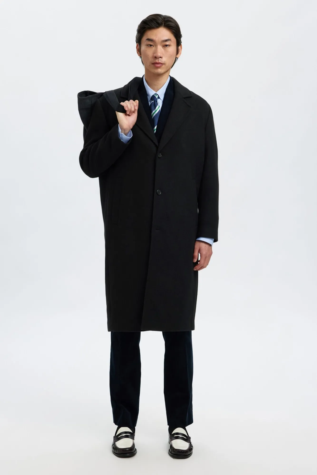 Selected Sobretudos-Sobretudo longo de lã Preto