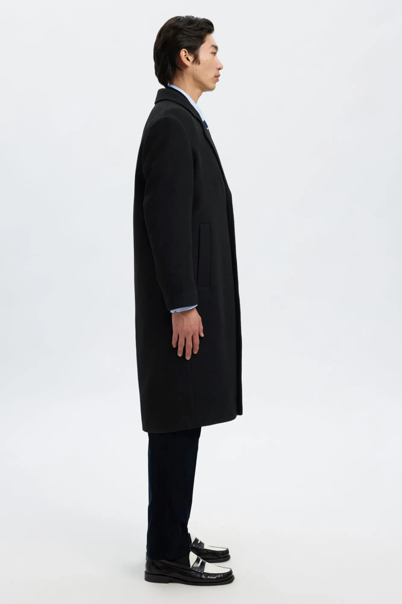 Selected Sobretudos-Sobretudo longo de lã Preto