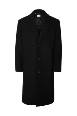 Selected Sobretudos-Sobretudo longo de lã Preto