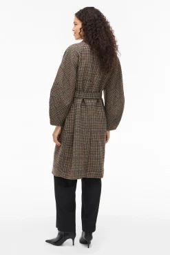 Vila Sobretudos|Casacos-Sobretudo longo de lã com xadrez Castanho