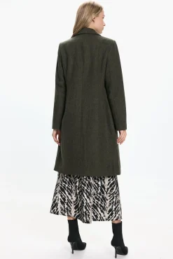 Vero Moda Sobretudos|Casacos-Sobretudo longo de tecido e espinha de espiga Castanho