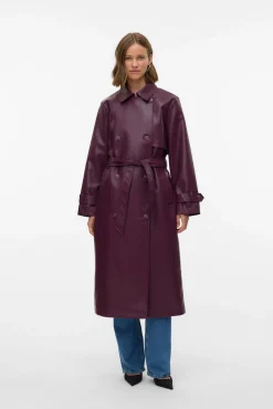 Vero Moda Gabardines|Casacos-Sobretudo longo de trench sintético Roxo