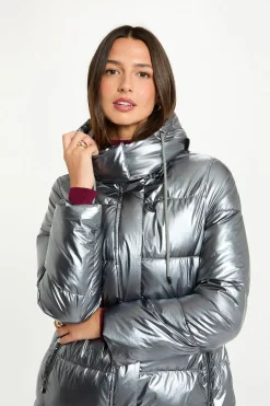 Morgan Casacos|Acolchoados E Agasalhos-Sobretudo longo e brilhante acolchoado Cinzento