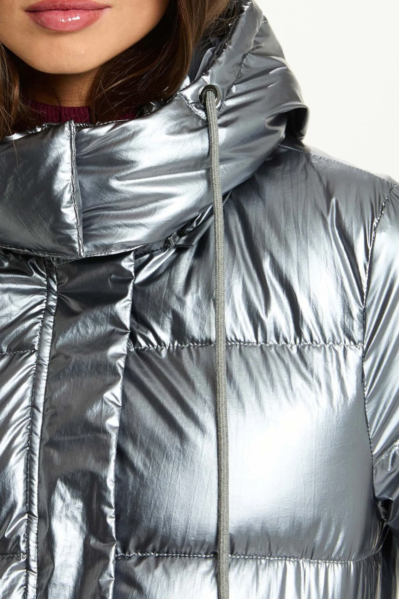 Morgan Casacos|Acolchoados E Agasalhos-Sobretudo longo e brilhante acolchoado Cinzento