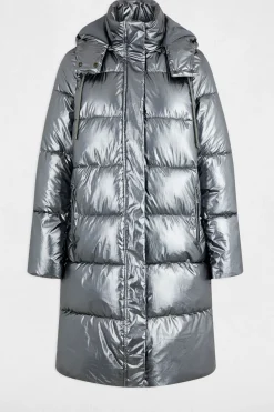 Morgan Casacos|Acolchoados E Agasalhos-Sobretudo longo e brilhante acolchoado Cinzento