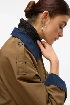 Vero Moda Gabardines|Sobretudos-Sobretudo longo gabardina Castanho