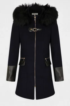 Morgan Sobretudos|Casacos-Sobretudo reto com fecho-éclair e capuz Azul