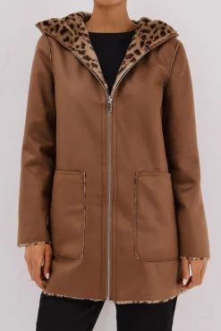 Cortefiel Casacos-Sobretudo reversível com efeito dupla face Castanho