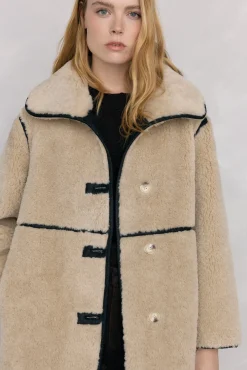 Pedro del Hierro Casacos-Sobretudo reversível com efeito de pele Ecru