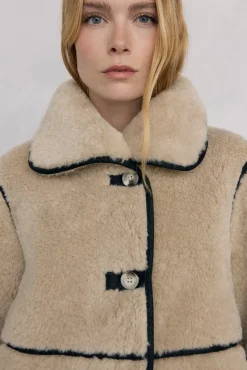 Pedro del Hierro Casacos-Sobretudo reversível com efeito de pele Ecru