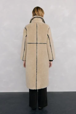 Pedro del Hierro Casacos-Sobretudo reversível com efeito de pele Ecru