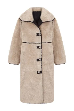 Pedro del Hierro Casacos-Sobretudo reversível com efeito de pele Ecru