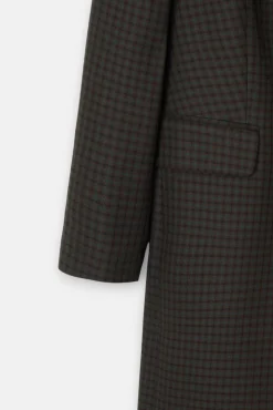 Silbon Casacos-Sobretudo xadrez longo clássico Verde