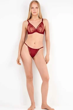 Gisela Roupa Interior-Soutien de renda floral com efeito push-up vermelho