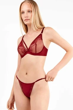 Gisela Roupa Interior-Soutien de renda floral com efeito push-up vermelho