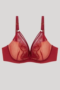 Gisela Roupa Interior-Soutien de renda floral com efeito push-up vermelho