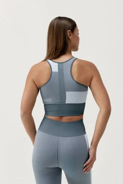 Born Living Yoga T-Shirts-Soutien desportivo top Athena Stormy Grey/White estampado